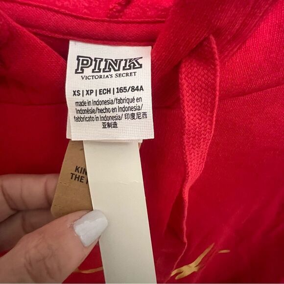 NWT Victoria's Secret PINK Fleece HOODIE Sweatshirt Dress Red‎  xs oversized - Picture 4 of 7